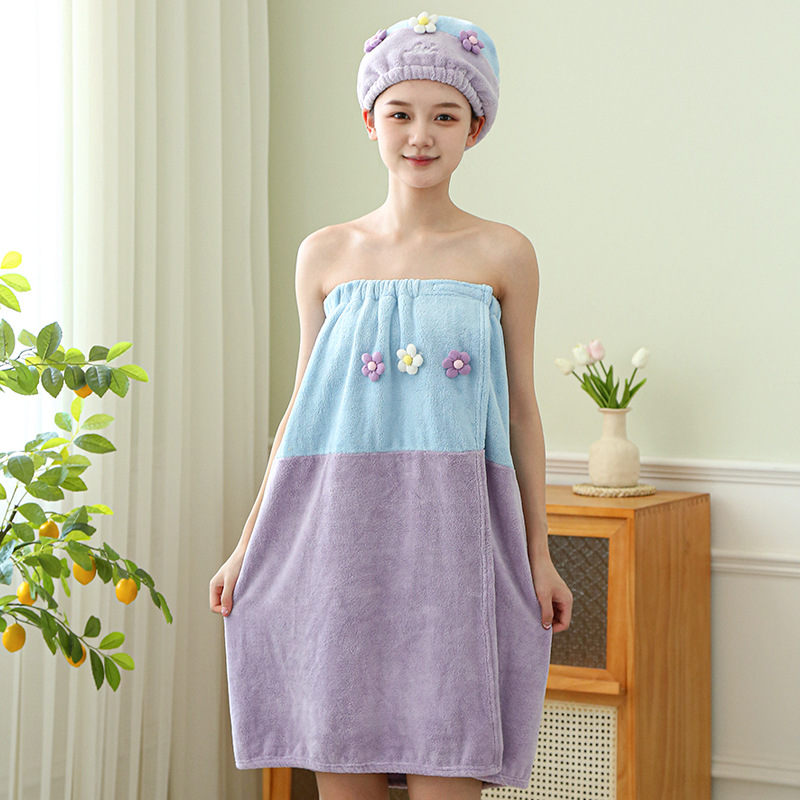 Dry hair cap new coral fleece shower cap hair band women's cute flower tube top shower skirt dry hair towel wholesale