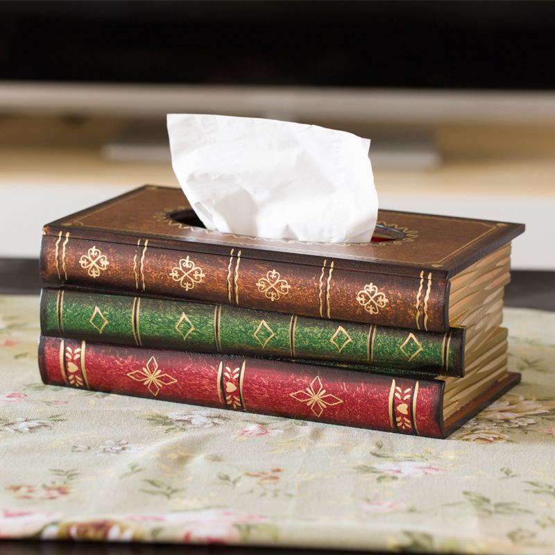 American creative wooden paper box retro book box shape tissue box art restaurant tissue storage box decoration
