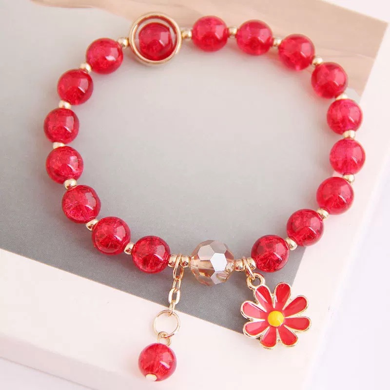 New Popcorn Crystal Bracelet Women's Pink Crystal Sun Flower Sister Girlfriend Student Bracelet Small Daisy Bracelet Wholesale