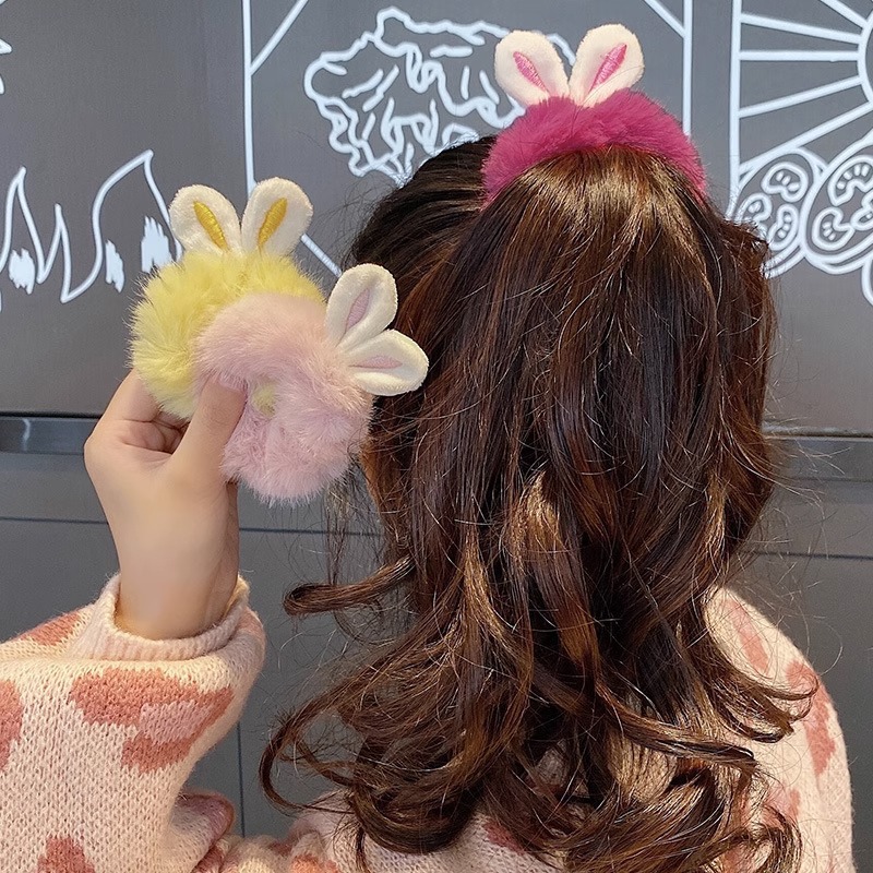 Autumn and Winter Rabbit Ears Children's Plush Cute Hair Ring Girls' Baby Tie Double Ponytail Hair Rope Does Not Hit Hair Rubber Band Hair Accessories