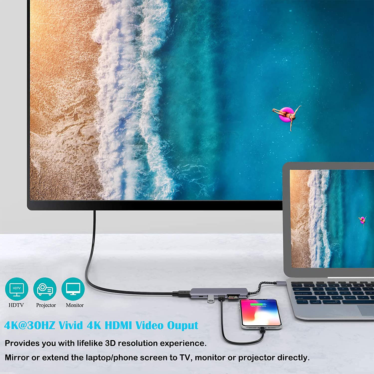 Private model typec hub six-in-one Macbook notebook docking station usb3.0 hdmi 4K screen profiler