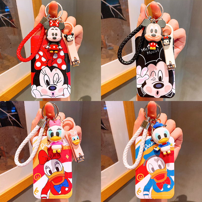 Girl Donald Duck Mickey Bus Card Set Student Meal Card Protective Set Work Certificate Portable Key Holder