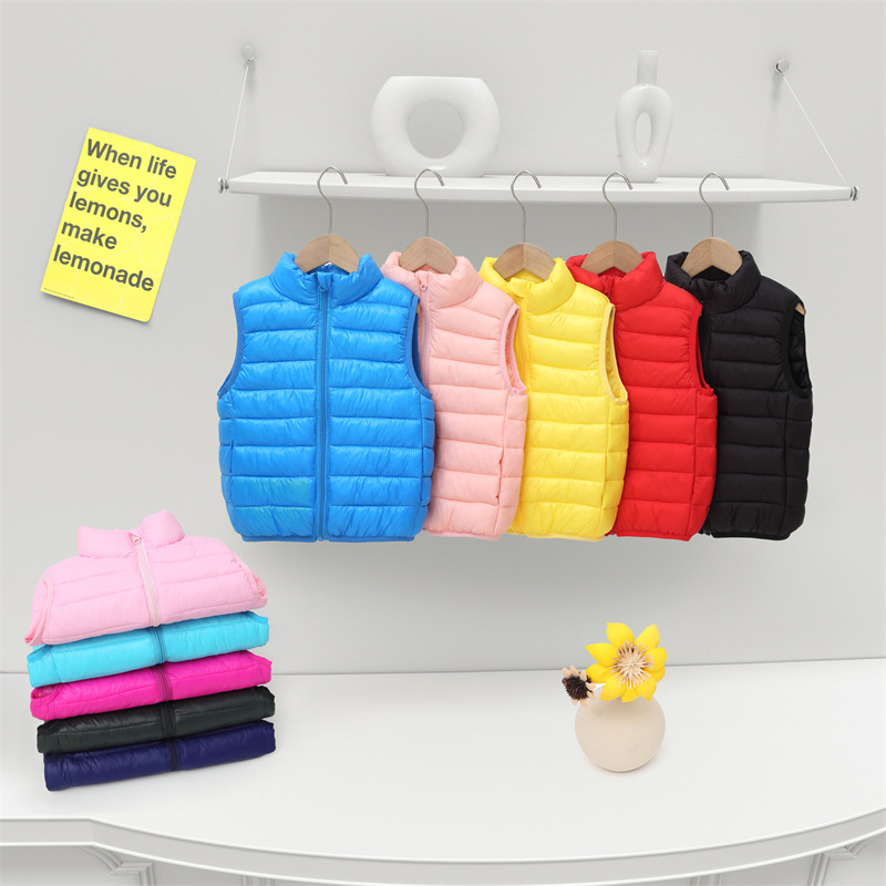 2025 Autumn and Winter Children's Down Cotton Vest Korean Style Light and Thin Boys' and Girls' Baby's Warm Vest with Vertical Collar