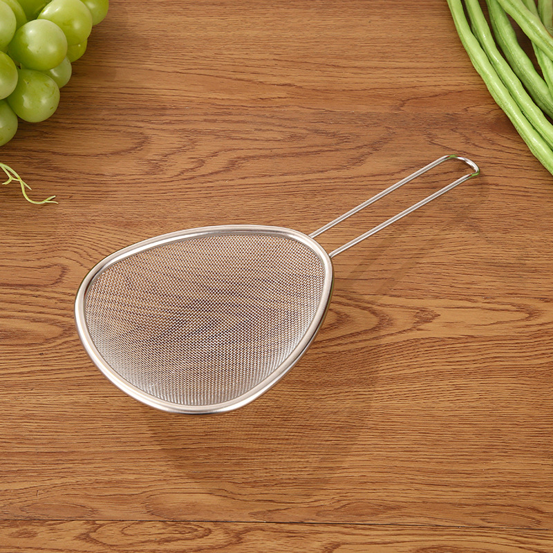 Factory Straight Hair Stainless Steel Oval Colander Household Flour Filter Screen Filter Water Oil Grid Fruit Rice Vegetable Filter