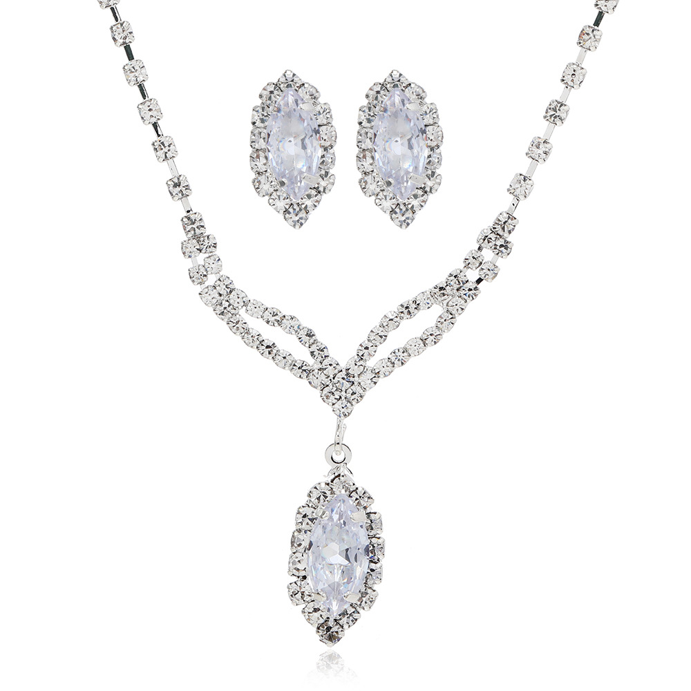 New Explosions Bride European and American Wedding Cross-border Jewelry Wholesale/Brilliant Rhinestone Zircon Angel Tears Drop Necklace Ear