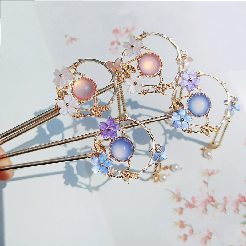 Antique Hanfu Hairpin Disc Hair Hairpin Daily All-match Simple Tassel Hair Hairpin Stick Chinese Style Headwear Hair Accessories for Women