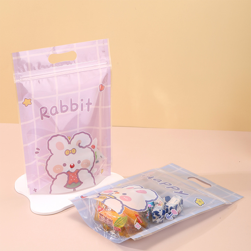 Thickened Translucent Cartoon Bear Baking Snowflake Crisp Self-standing Bag Cookies Packaging Self-sealing Zipper Bag