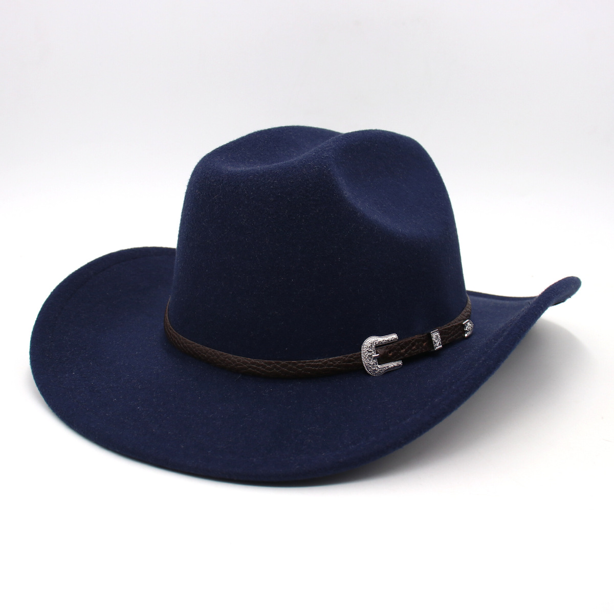 欧美翘边礼帽西部牛仔帽速卖通爵士帽复古毡帽跨境皮带呢子帽男女