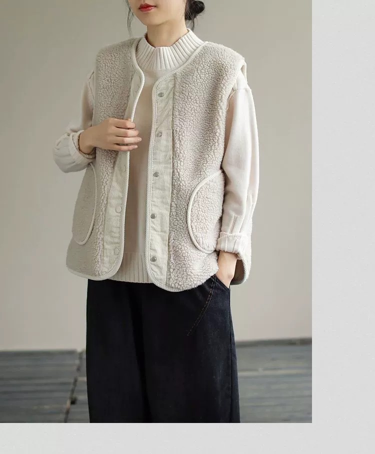 Gilet in pelliccia di agnello bifacciale per donna autunno e inverno Nuovo gilet retrò artistico ampio in velluto a coste cappotto positivo e negativo cappotto imbottito in cotone_voghion.com