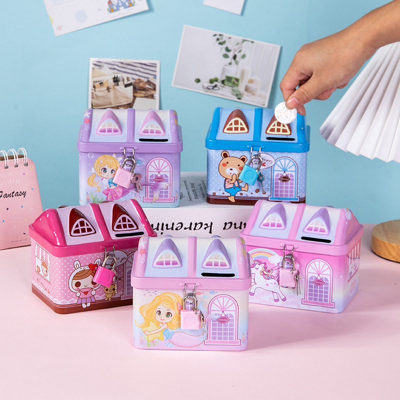 Authentic spirit tinplate House boys and girls piggy bank children's cartoon savings coin jar candy box