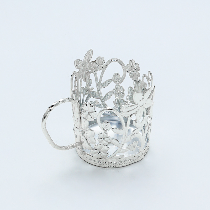 Spot wholesale wrought iron paper cup holder disposable cup insulation holder silver lace household cup cover insulation base