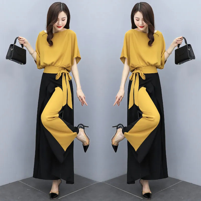 Wide Leg Pants Set Women's 2024 Summer New Style Elegant Goddess Style Fashionable Staggingy Western Style Slim Two-piece Set