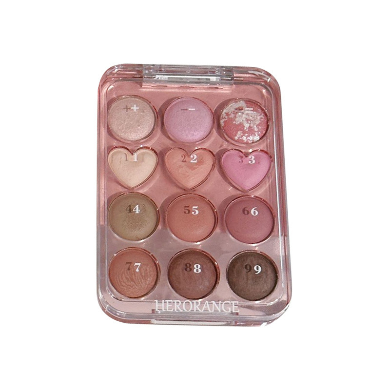 HERORANGE ~ heart twelve color eyeshadow plate Matte Pearlescent glitter waterproof not easy to take off makeup cheap makeup plate