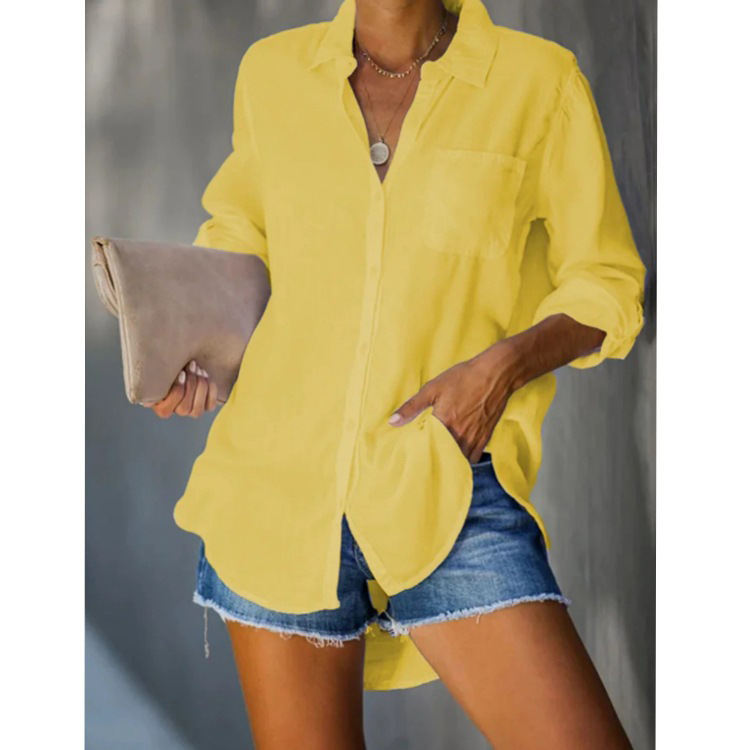 Cross-border Europe and America Amazon AliExpress New Women's Shirt Solid Color Large Size Casual Loose Buckle Shirt Women's Clothing