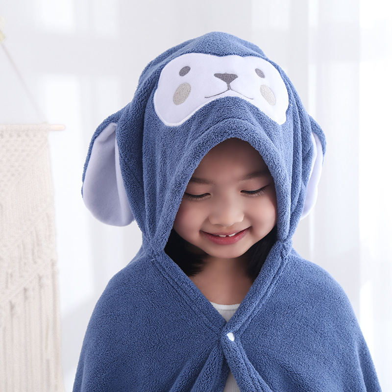 Cartoon coral fleece children's bath towel hooded cape bathrobe girls boys baby soft bath towel wrap quick-drying