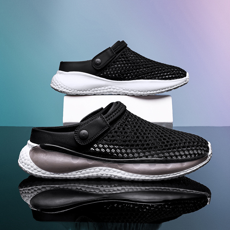 2024 New Summer Men's Outwear Slip-on Feeling Baotou Half Slip-on Sandals Non-slip Sports Hollow Beach Hole Shoes