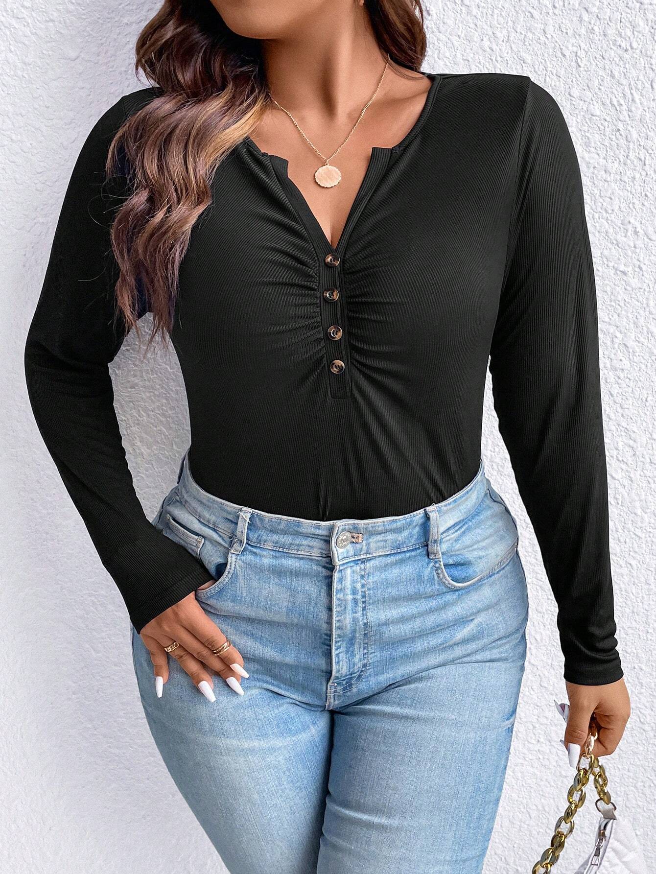 Cross-border European and American plus size women's clothing 2024 autumn and winter new slim-fitting round neck long-sleeved T-shirt knitted temperament versatile top