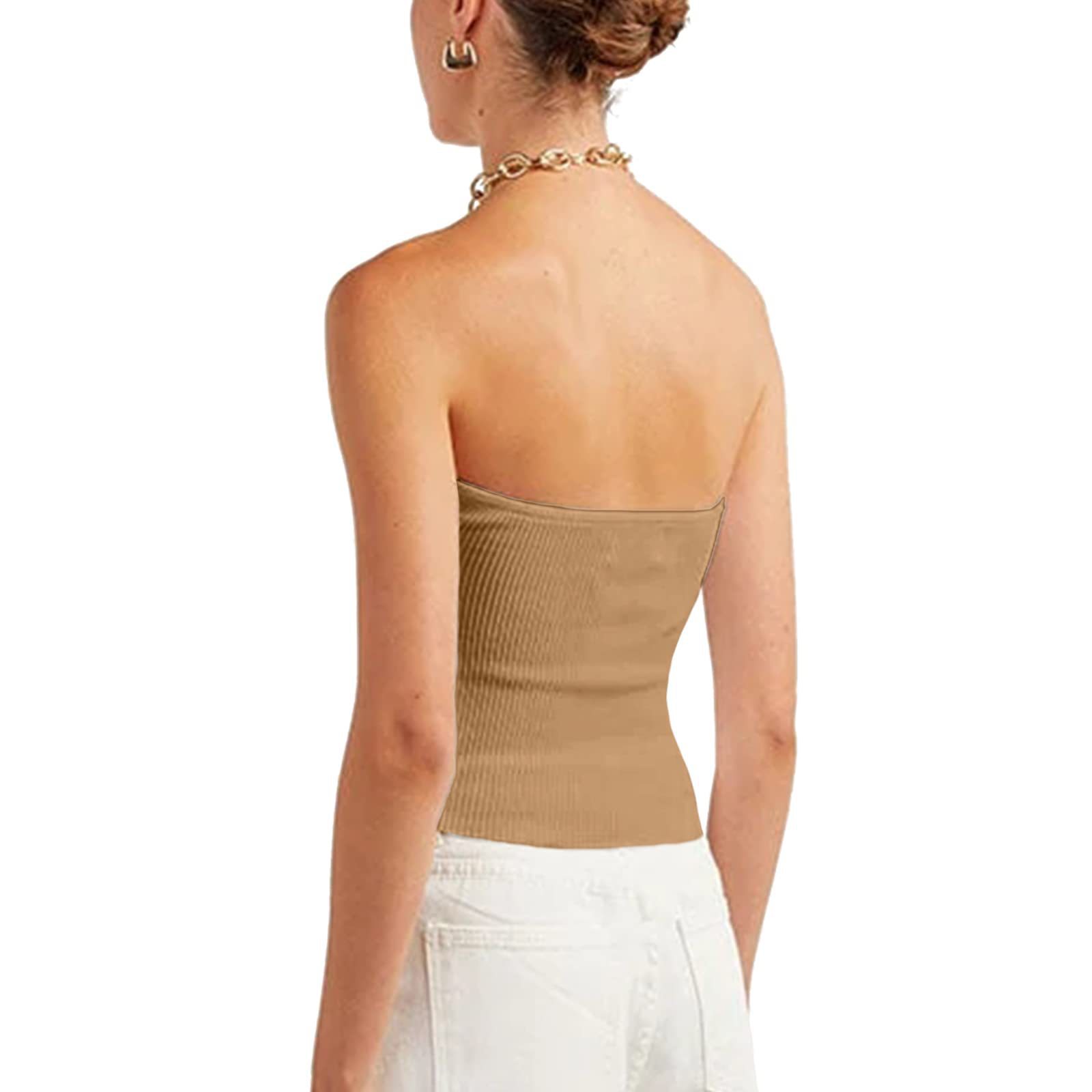 2024  European and American Spring and Summer New Solid Color Twisted Sling Short Tight Backless Tube Top Sweater Women's Clothing_voghion.com