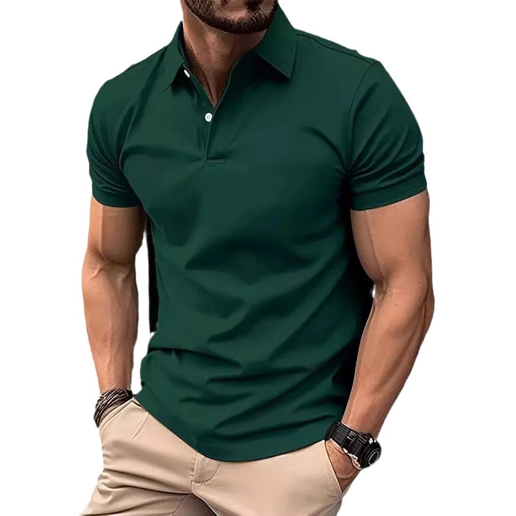 2024 New Amazon Cross-border Men's Casual Solid Color Button Short-sleeved T-shirt Bead Small Twill Polo Shirt for Men