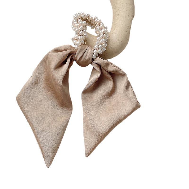 Korean Hair Rope Pearl Hair Loop Sweet Headwear Mori Style Girls' Ribbon ins Style Rubber Band Hair Accessories Ribbon