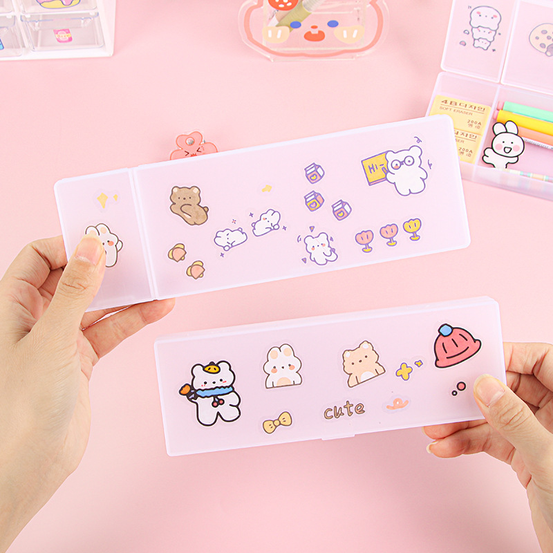 ins-style transparent stationery box for primary and secondary school students matte pp simple pencil box creative DIY children's stationery storage box
