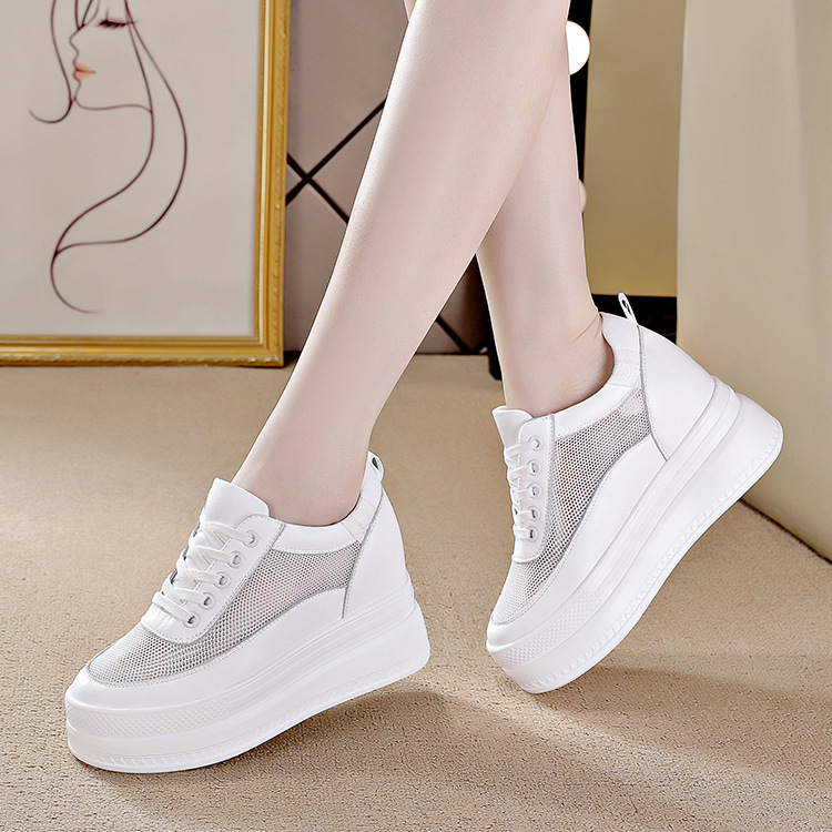 Trendy Sunday 2025 Autumn New Style High Breathable Inner Height Women's Shoes Mesh White Shoes Casual sneaker