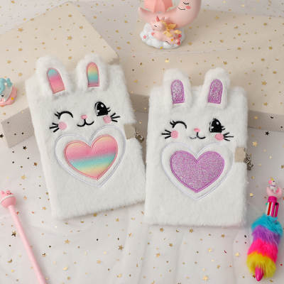 New children's cartoon rabbit with lock notebook student cute plush diary girl's hand account gift book