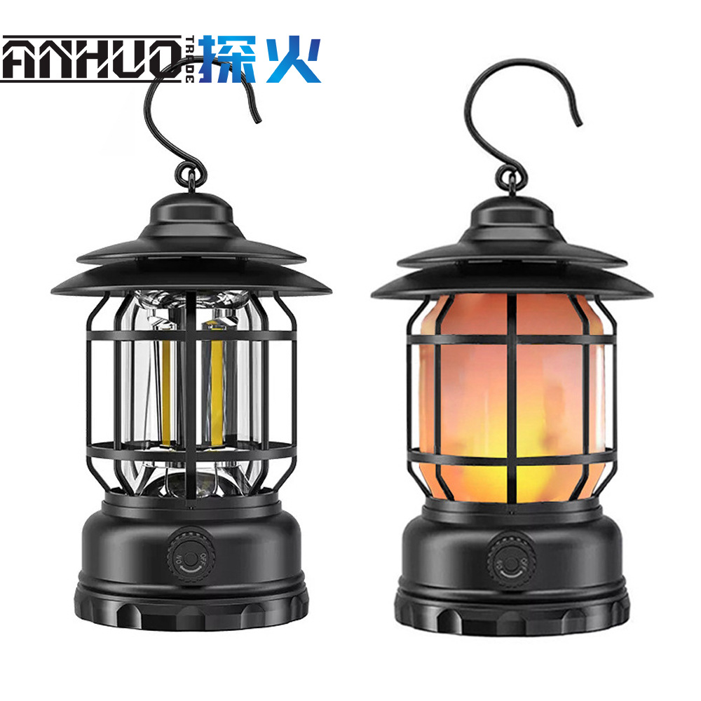 Outdoor multi-function retro camping lights long battery life USB charging flame lights camping lights atmosphere tent lights