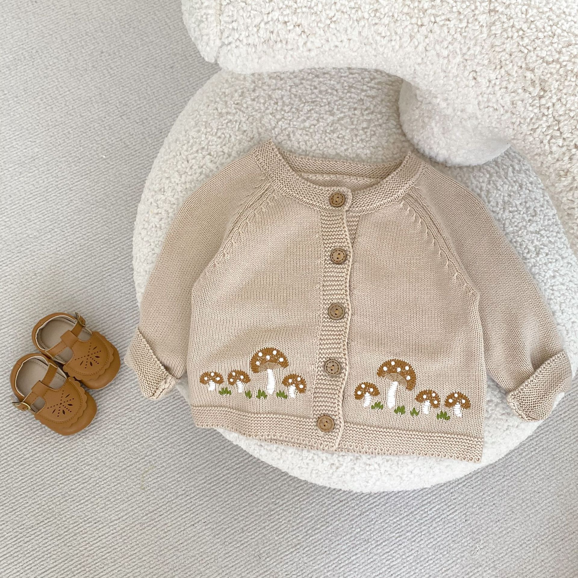 INS 2024 Fall/Winter New Men's and Women's Baby Sweater Coat Mushroom Embroidered Joker Cotton Knitted Cardigan Trendy