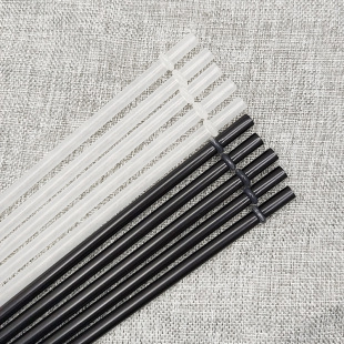 Direct sales lengthened 27cm transparent buckle hard tube PP plastic straight tube two-color thread striped straw reusable