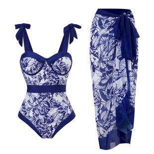 in stock 2025 European and American New Style Swimsuit Women's Tight-Fit Conservative Slimming Hard Bag Chiffon Dress Swimwear suit
