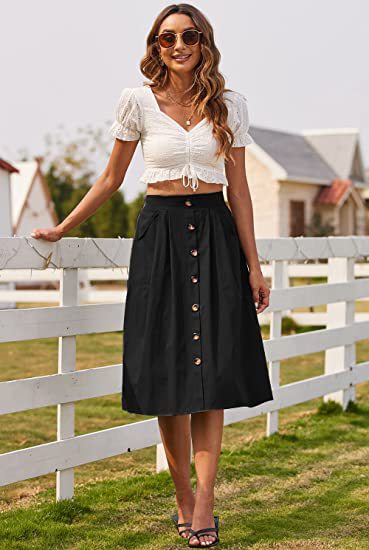 Spring and Summer 2023 New Amazon Cross-border Explosions Skirt Casual Button A- line Skirt High Waist Mid-length Skirt Women's Clothing