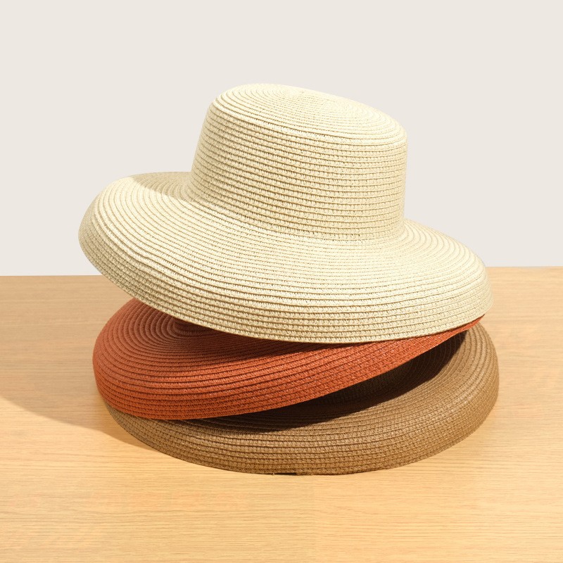 Straw hat women's summer big brim travel sunscreen Hepburn wind sun hat holiday beach hat foldable hat women