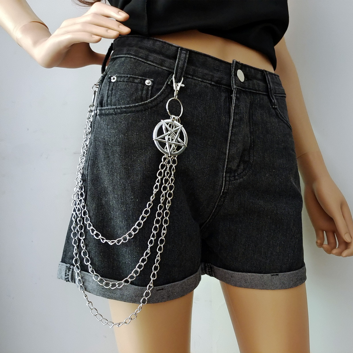 European and American cross-border jewelry fashion metal five-pointed star waist chain female punk retro multi-layer metal body chain wholesale