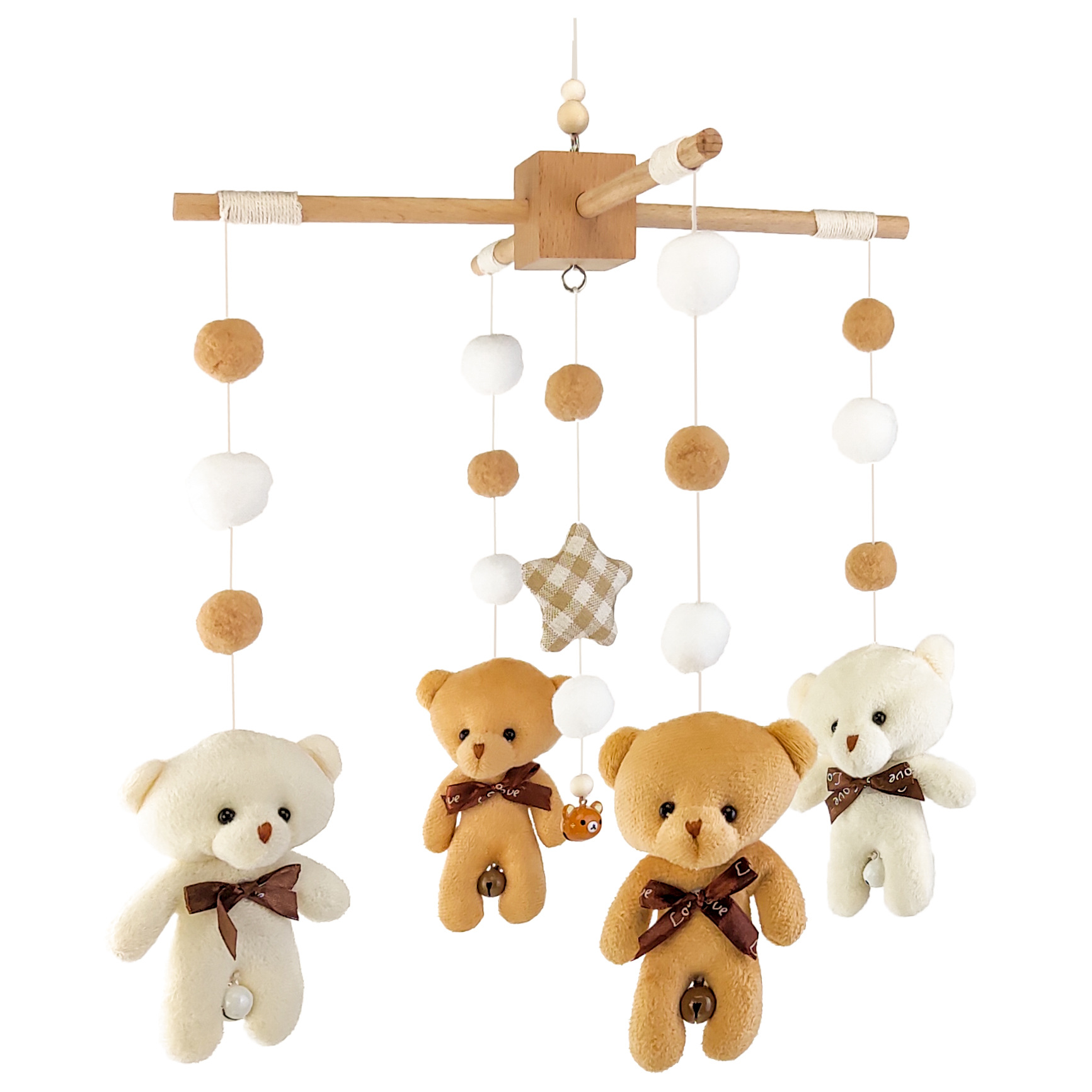 Cross-border INS Bear Bed Bell Plush Doll Five-pointed Star Hanging Rattle Cross Wooden Frame Baby Children's Pendant