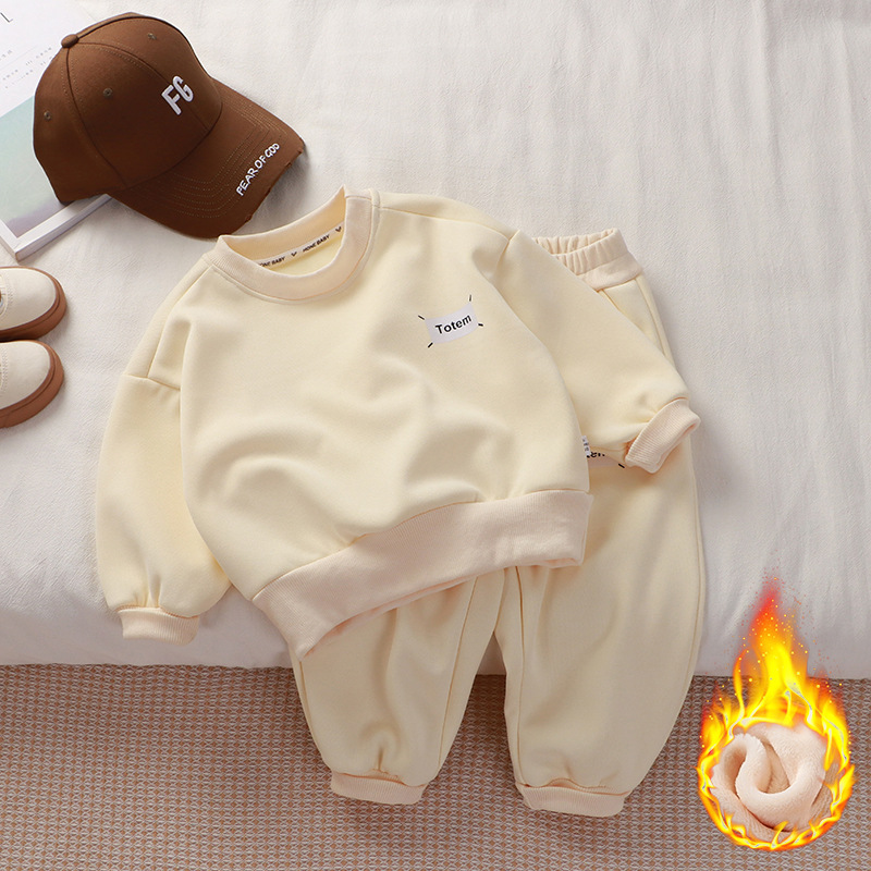 Children's Autumn Sweater winter fleece-lined Korean style loose sports suit boys and girls western style children's two-piece suit