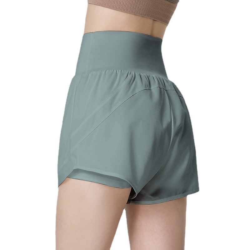 Women's High Waist Breathable Pocket Sports Shorts Anti-walking Loose Fake Two-piece Running Yoga Fitness Pants with Pocket