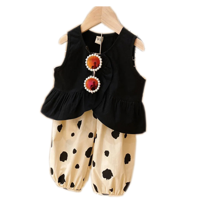 2022 Girls Summer Korean Style Western Style Children's Wear Sling Set New Fashionable Children's Bloomers Baby Two-piece Set