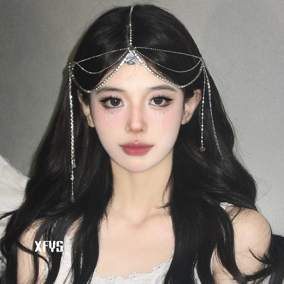 Antique and Exotic Water Drops Tassel Hairpin Headset Eyebrow Drop Hanfu Hairpin Super Fairy Bride Wedding Hair Accessories