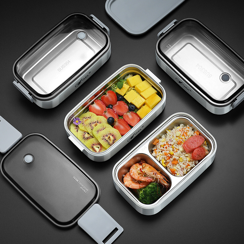 304 Stainless Steel Double Layer Lunch Box for Students and Office Students Heat Preservation Large Capacity Microwave Heating Portable Lunch Box