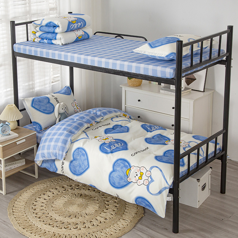 Factory wholesale student dormitory bed single three-piece bed full set quilt cover washed cotton suit four-piece set six pieces