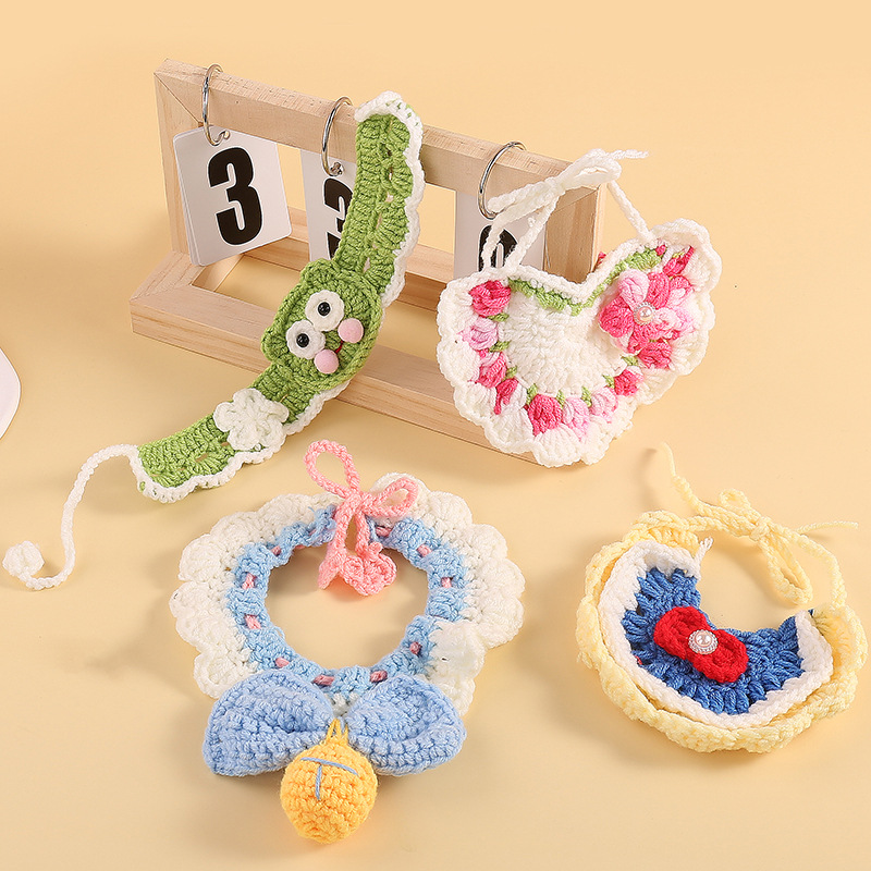 in stock cute pet scarf handmade diy knitted cat collar small dog decorative saliva towel factory wholesale
