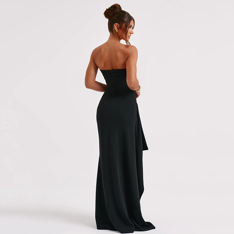 Amazon wish evening dress women's off-neck tube top dress fashion sexy backless high slit long dress autumn