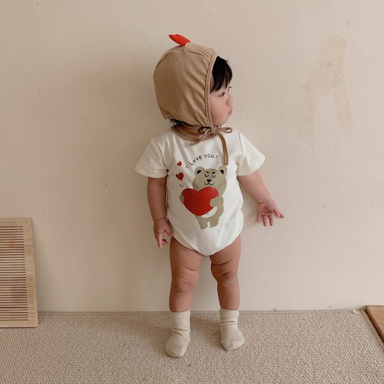 Ins Baby Jumpsuit 24 Summer New Love Bear Printed Harper Baby Bag Fart Suit