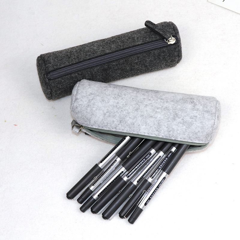 Factory Supply Felt Pencil Bag Advertising Pencil Bag Solid Color Cylinder Flat Pencil Bag Large Capacity Stationery Pencil Bag