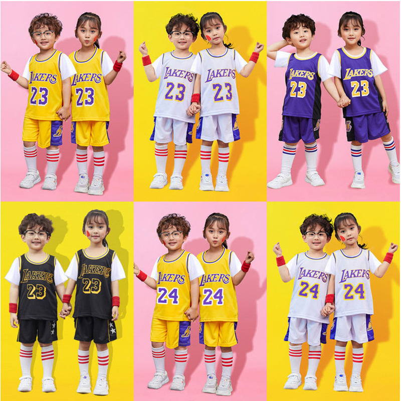 Kobe children's basketball uniform set boys and girls Jersey sports Primary School students fake two children's short sleeve Lakers