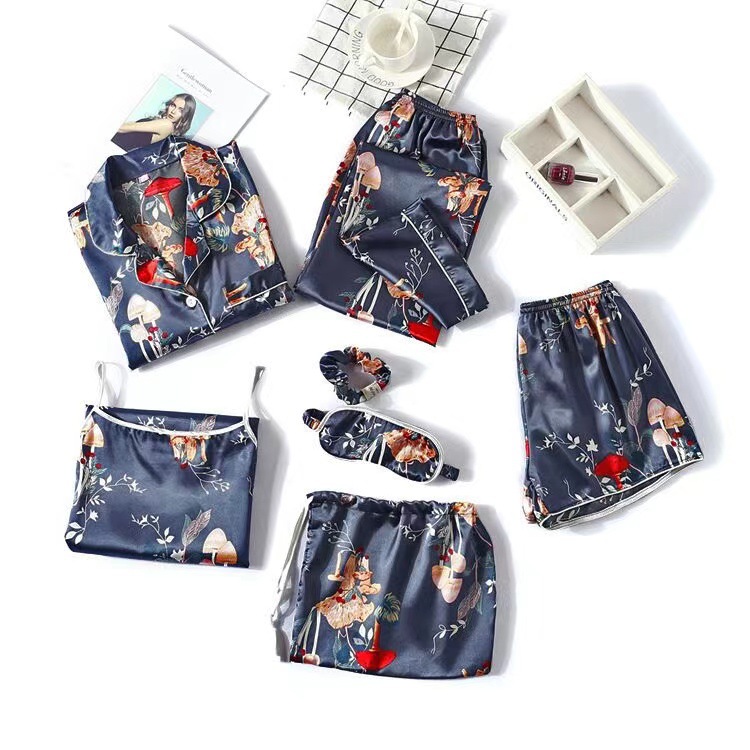 Factory for foreign trade pajamas women four seasons can wear silky spring and summer silk long sleeve suspenders sexy home suit