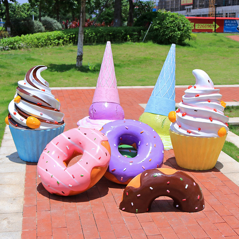 Simulation glass fiber reinforced plastic ice cream sculpture Ice Cream Donut Donut milk tea Net red shop outdoor decorative ornaments