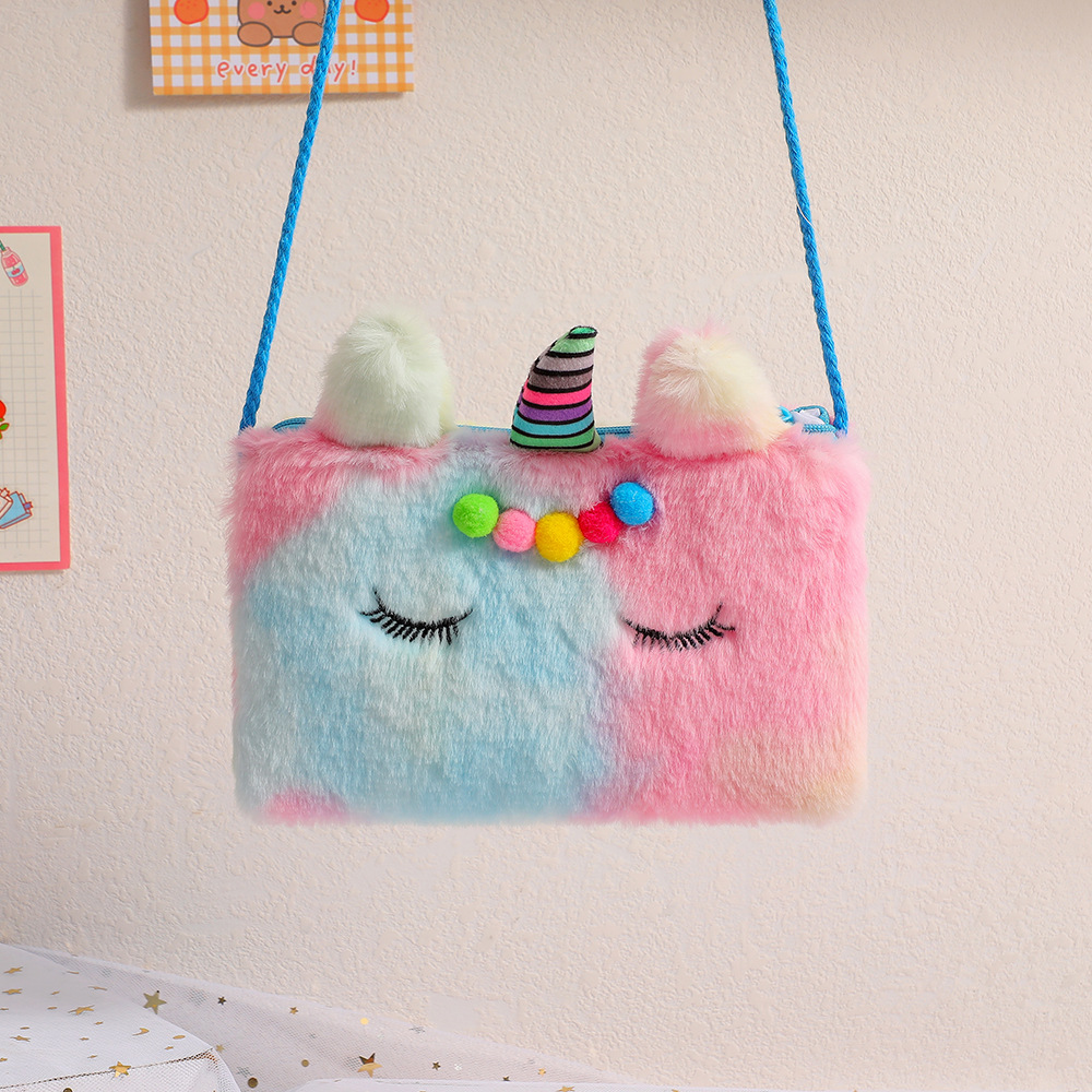 2023 New Unicorn Cartoon Plush Shoulder Bag Kindergarten Girls Crossbody Bag Cute Children Coin Purse