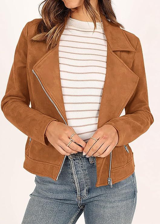 Cross-border 2023 autumn and winter New European and American fashion imitation deerskin motorcycle jacket INS solid color zipper pocket short coat